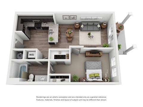 Floor plan for 1 bed, 1 bath, 709 sqft